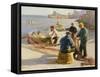 Newlyn Harbour: Mending the Nets-Harold Harvey-Framed Stretched Canvas