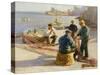 Newlyn Harbour: Mending the Nets-Harold Harvey-Stretched Canvas