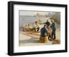 Newlyn Harbour: Mending the Nets-Harold Harvey-Framed Giclee Print