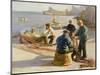 Newlyn Harbour: Mending the Nets-Harold Harvey-Mounted Giclee Print