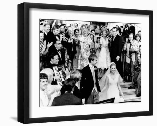 Newlyweds, Edward and Tricia Nixon Cox Leave the White House after their Wedding, June 12, 1971-null-Framed Photo