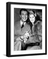 Newlyweds Robert Taylor and Barbara Stanwyck After Their Surprise Elopement, ca. 1939-null-Framed Photo