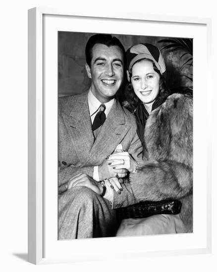 Newlyweds Robert Taylor and Barbara Stanwyck After Their Surprise Elopement, ca. 1939-null-Framed Photo