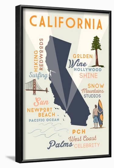 Newport Beach, California and Icons-Lantern Press-Framed Art Print