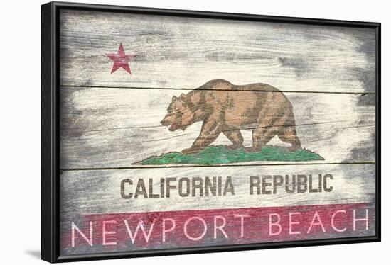 Newport Beach, California - California State Flag - Barnwood Painting-Lantern Press-Framed Art Print