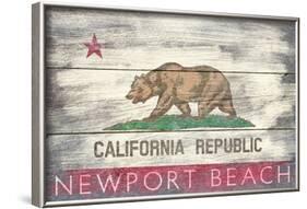 Newport Beach, California - California State Flag - Barnwood Painting-Lantern Press-Framed Art Print