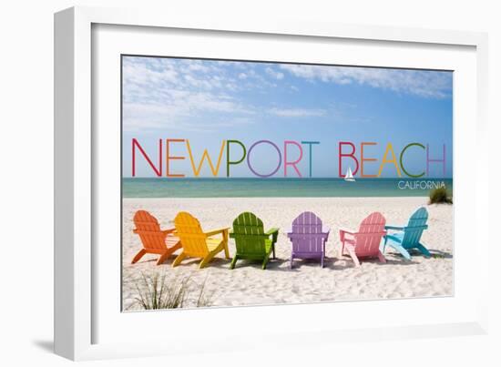 Newport Beach, California - Colorful Beach Chairs-Lantern Press-Framed Art Print