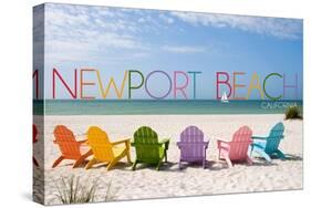 Newport Beach, California - Colorful Beach Chairs-Lantern Press-Stretched Canvas