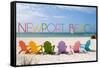 Newport Beach, California - Colorful Beach Chairs-Lantern Press-Framed Stretched Canvas
