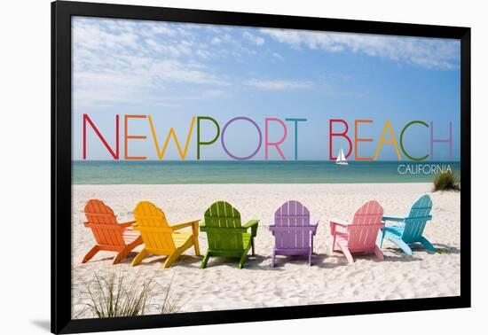 Newport Beach, California - Colorful Beach Chairs-Lantern Press-Framed Art Print