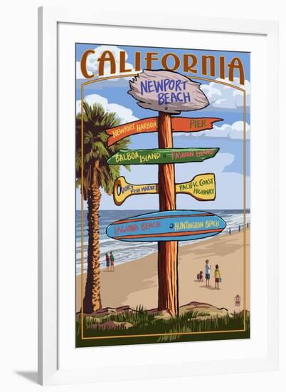 Newport Beach, California - Destination Sign-Lantern Press-Framed Art Print