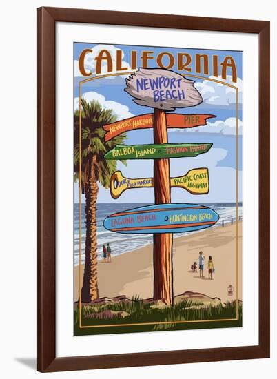 Newport Beach, California - Destination Sign-Lantern Press-Framed Art Print