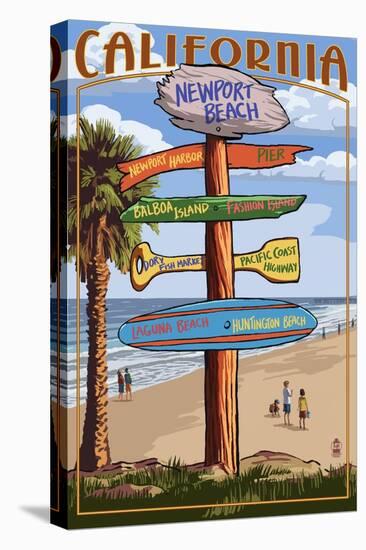 Newport Beach, California - Destination Sign-Lantern Press-Stretched Canvas