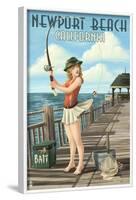 Newport Beach, California - Fishing Pinup Girl-Lantern Press-Framed Art Print