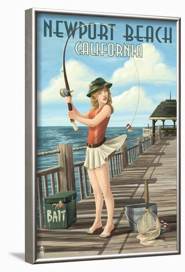 Newport Beach, California - Fishing Pinup Girl-Lantern Press-Framed Art Print