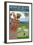 Newport Beach, California - Golfer-Lantern Press-Framed Art Print