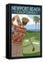 Newport Beach, California - Golfer-Lantern Press-Framed Stretched Canvas