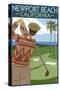 Newport Beach, California - Golfer-Lantern Press-Stretched Canvas