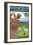 Newport Beach, California - Golfer-Lantern Press-Framed Art Print