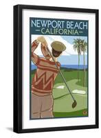 Newport Beach, California - Golfer-Lantern Press-Framed Art Print