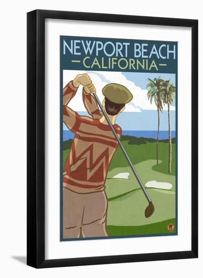 Newport Beach, California - Golfer-Lantern Press-Framed Art Print