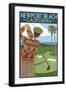 Newport Beach, California - Golfer-Lantern Press-Framed Art Print