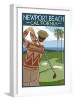 Newport Beach, California - Golfer-Lantern Press-Framed Art Print