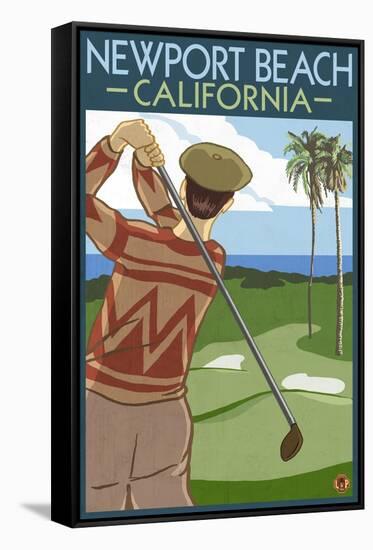 Newport Beach, California - Golfer-Lantern Press-Framed Stretched Canvas