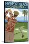 Newport Beach, California - Golfer-Lantern Press-Stretched Canvas