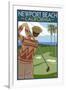 Newport Beach, California - Golfer-Lantern Press-Framed Art Print