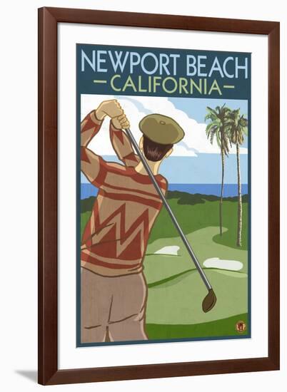 Newport Beach, California - Golfer-Lantern Press-Framed Art Print