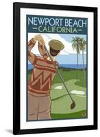 Newport Beach, California - Golfer-Lantern Press-Framed Art Print