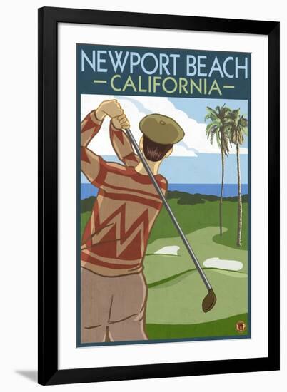 Newport Beach, California - Golfer-Lantern Press-Framed Art Print