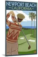 Newport Beach, California - Golfer-Lantern Press-Mounted Art Print