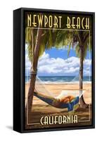 Newport Beach, California - Hammock and Palms-Lantern Press-Framed Stretched Canvas