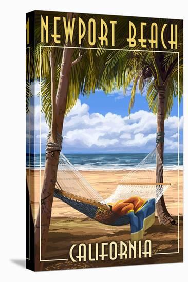 Newport Beach, California - Hammock and Palms-Lantern Press-Stretched Canvas