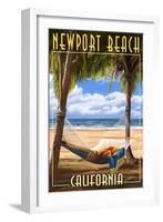 Newport Beach, California - Hammock and Palms-Lantern Press-Framed Art Print