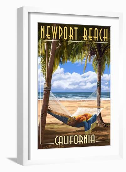 Newport Beach, California - Hammock and Palms-Lantern Press-Framed Art Print