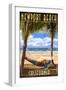 Newport Beach, California - Hammock and Palms-Lantern Press-Framed Art Print