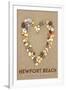 Newport Beach, California Is Where My Heart Is - Stone Heart on Sand-Lantern Press-Framed Art Print