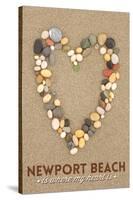 Newport Beach, California Is Where My Heart Is - Stone Heart on Sand-Lantern Press-Stretched Canvas