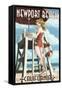 Newport Beach, California - Lifeguard Pinup-Lantern Press-Framed Stretched Canvas