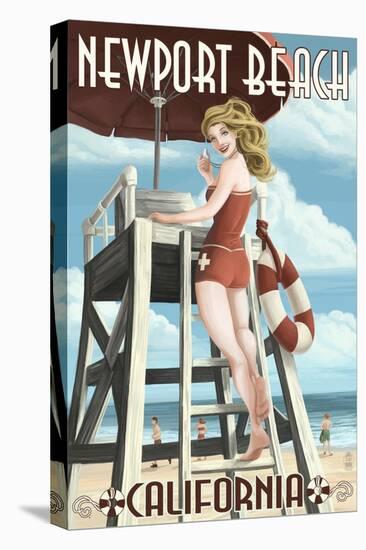 Newport Beach, California - Lifeguard Pinup-Lantern Press-Stretched Canvas