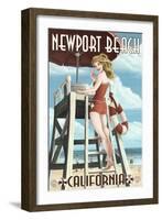 Newport Beach, California - Lifeguard Pinup-Lantern Press-Framed Art Print