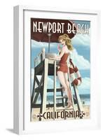 Newport Beach, California - Lifeguard Pinup-Lantern Press-Framed Art Print