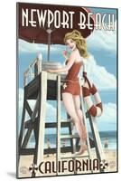 Newport Beach, California - Lifeguard Pinup-Lantern Press-Mounted Art Print