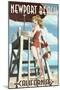 Newport Beach, California - Lifeguard Pinup-Lantern Press-Mounted Art Print