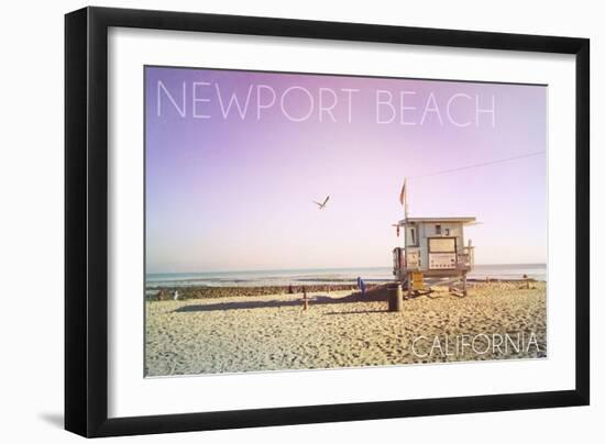 Newport Beach, California - Lifeguard Shack Sunrise-Lantern Press-Framed Art Print