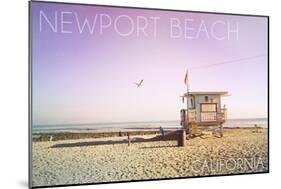 Newport Beach, California - Lifeguard Shack Sunrise-Lantern Press-Mounted Art Print