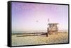 Newport Beach, California - Lifeguard Shack Sunrise-Lantern Press-Framed Stretched Canvas